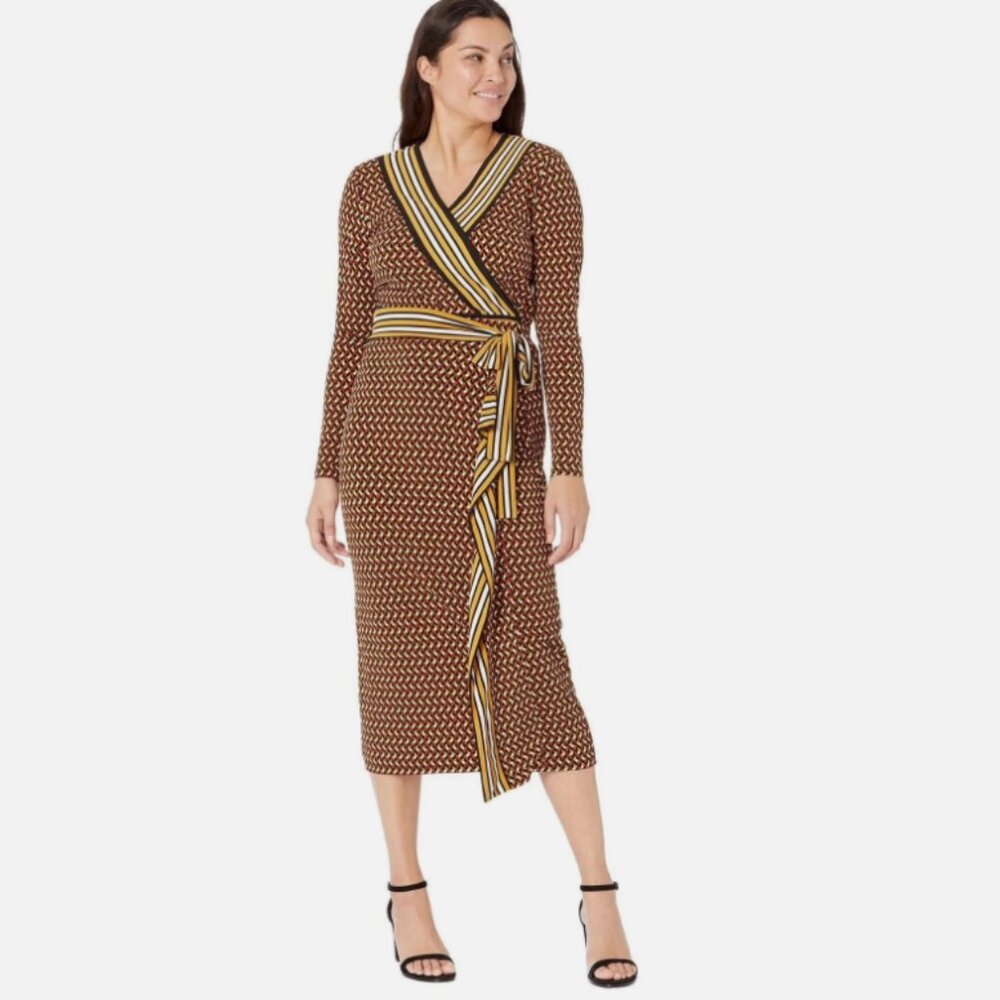 MICHAEL Michael Kors Women's Geo Border Print Midi Length Faux-Wrap Skirt Size L